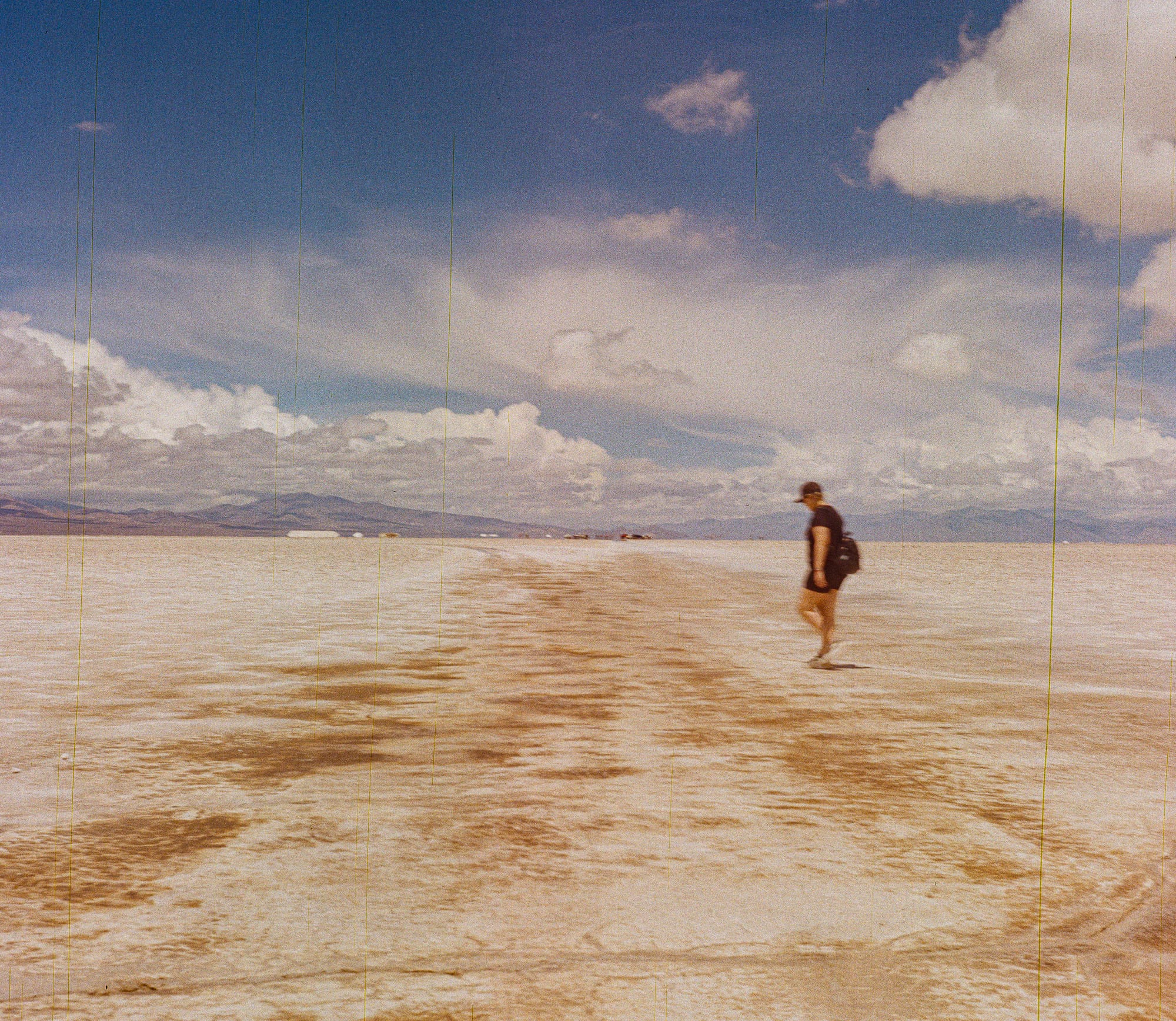 Lone figure on the salt flat, Salar, Argentina — film
